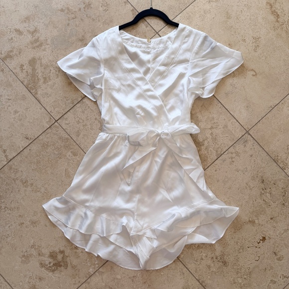 SHOW ME YOUR MUMU | "Say I Do" Satin Romper in White, Size XS - Picture 2 of 8